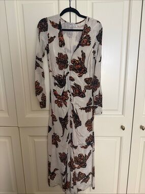 Sandro Cream Floral-Print Long Sleeve Maxi Dress